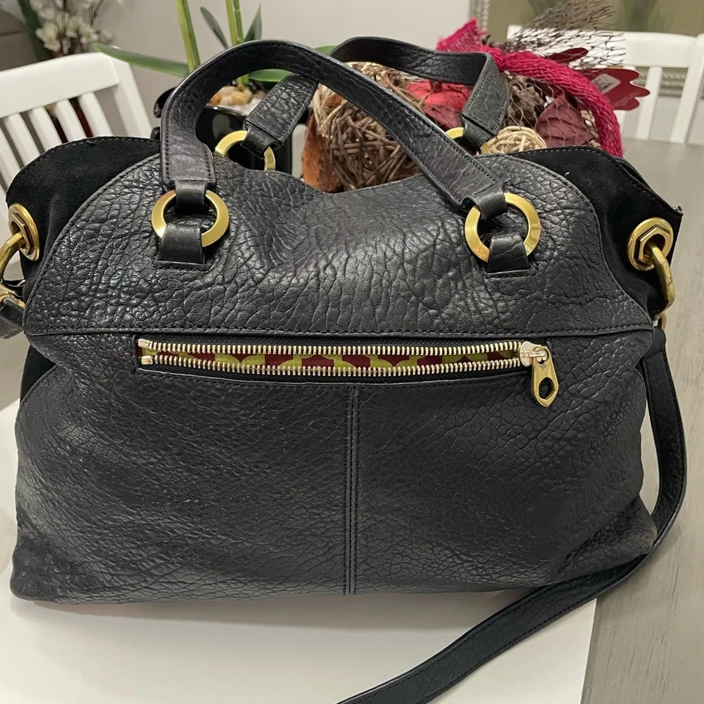 orYANY Black Leather Shoulder Bag with Gold Accents - Picture 4 of 11